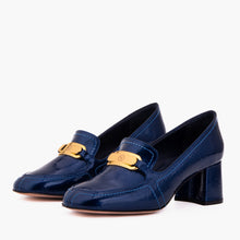 Load image into Gallery viewer, The Victoria Navy Blue Leather Block Heel Pump Women Shoe