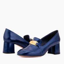Load image into Gallery viewer, The Victoria Navy Blue Leather Block Heel Pump Women Shoe
