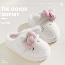 Load image into Gallery viewer, Women's Fluffy Cat &amp; Bow House Slippers | Plush Cotton Indoor Slippers