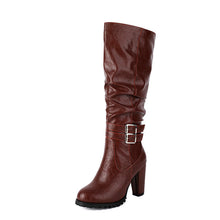 Load image into Gallery viewer, Women's Over The Knee Boots Round Toe Side Zipper Chunky Heel Thigh High Boots