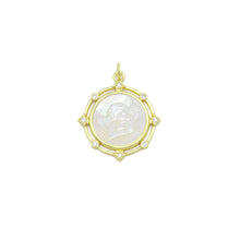Load image into Gallery viewer, Clear CZ Angel On Round White Pearl Gold Charm Pendant, Sku#LX806