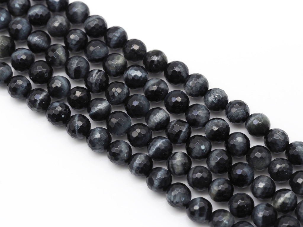 Natural Blue Tiger Eye Round Faceted Beads, Sku#UA237