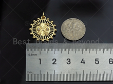 Load image into Gallery viewer, CZ Micro Pave Cross Arrows On Ferris Wheel Charm/Pendant, Round Wheel Shape Charm, Pave Pendant, Gold plated charm, 20mm, Sku#LK127