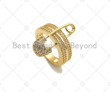 Load image into Gallery viewer, CZ Fancy Safety Pin Open Ring, Sku#LD51