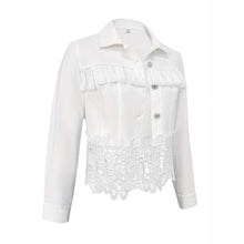 Load image into Gallery viewer, Womens Lapel Hem Hollow-Out Patchwork Tassel Coat
