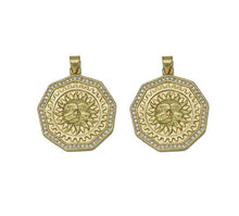 Load image into Gallery viewer, Gold CZ Embossed Sunflower On Polygon Charm, Sku#LK683