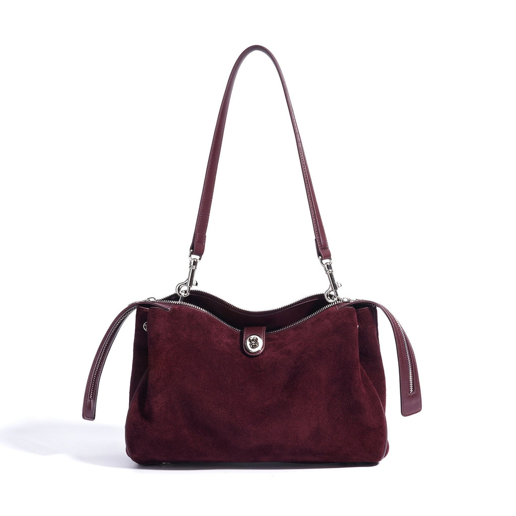 Women's Genuine Suede Leather Crossbody Pillow Bag | Double Strap Shoulder Bag