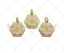 Load image into Gallery viewer, White Enamel Daisy Flower On Hexagon Shape Pendant Charm, Enamel Hexagon Charm,16x16mm,sku#L355
