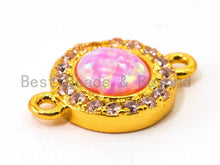 Load image into Gallery viewer, CZ Micro Pave Round connector/Link Finding, Pink Opal, CZ micro paved ,Cubic Zirconia CZ Connector, 9x13mm, sku#A69