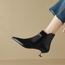 Load image into Gallery viewer, Women's Genuine Leather Pointed-Toe Kitten Heel Ankle Boots | Side Zipper | Black &amp; Brown