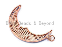 Load image into Gallery viewer, CZ Turquoise Black Clear Micro Pave Crescent Moon Face Pendant, 14x59mm, sku#L26