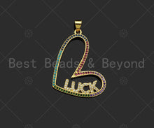 Load image into Gallery viewer, Gold Filled Colorful CZ Happy Luck Hope Word On Heart Shape Pendant,18K Gold Filled Heart Charm, Necklace Bracelet Pendant,34x24mm,Sku#LK341