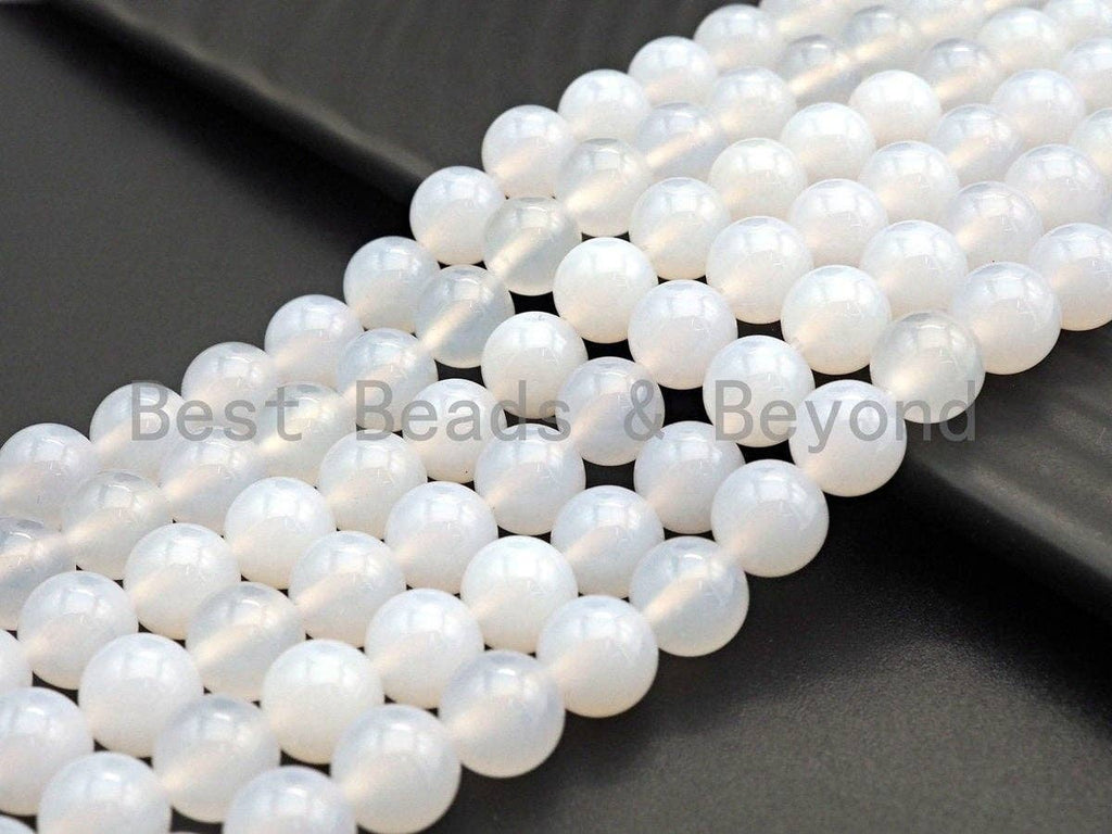 Quality Natural Milky White Agate Beads, Round Smooth 6mm/8m