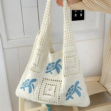 Load image into Gallery viewer, Women's Hand-Knitted Turtle Tote Bag - Hollow Knit Design Blue Shoulder Bag