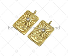 Load image into Gallery viewer, 18K Dainty Gold Sunflower On Rectangle Shape Pendant,Big Clear CZ Medallion Charm, Necklace Bracelet Tag Charm,24x43mm,Sku#Z1313