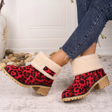 Load image into Gallery viewer, Women's Leopard Print Plush Lined Boots | Mid Heel Slip-On Suede Boots with Warm Faux Fur Lining
