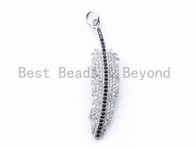 Load image into Gallery viewer, CZ Micro Pave Feather Pendant with Jump Ring, Cubic Zirconia Pendant/Charm,44x12mm,sku#F97C