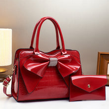 Load image into Gallery viewer, Fashionable Crocodile-Print Bow Bucket Bag Patent Leather Glossy Crossbody Bag