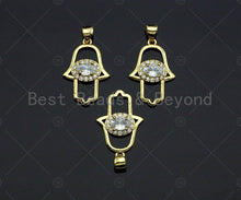 Load image into Gallery viewer, Big CZ On Hamsa Hand Charms, Hamsa Hand Charms, Evil Eye Pendant, Gold Tone Charm, Gold Pendant, Necklace Charms, 15x22mm, Sku#LK97