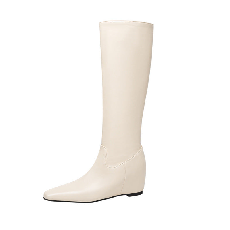 Women's Winter Wedge Heel Pointed-Toe Boots | Slip-On Elegant Shoes | Black & Beige