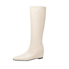 Load image into Gallery viewer, Women's Winter Wedge Heel Pointed-Toe Boots | Slip-On Elegant Shoes | Black &amp; Beige