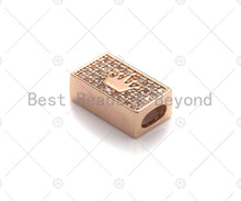 Load image into Gallery viewer, CZ Large Hole Crown On Cuboid Spacer Micro Pave Beads, Cubic Zirconia Cuboid  Space Beads, Men's Bracelet Findings, 13x7mm, SKU#LD08