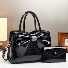 Load image into Gallery viewer, Fashionable Crocodile-Print Bow Bucket Bag Patent Leather Glossy Crossbody Bag