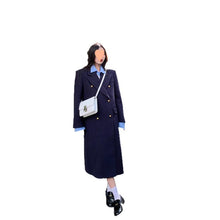 Load image into Gallery viewer, Navy Blue Womens Structured Wool Coat With A Refined Shoulder-Enhancing Design