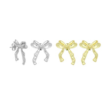 Load image into Gallery viewer, Gold Silver Tie Bow Stud Earrings, Sku#A419