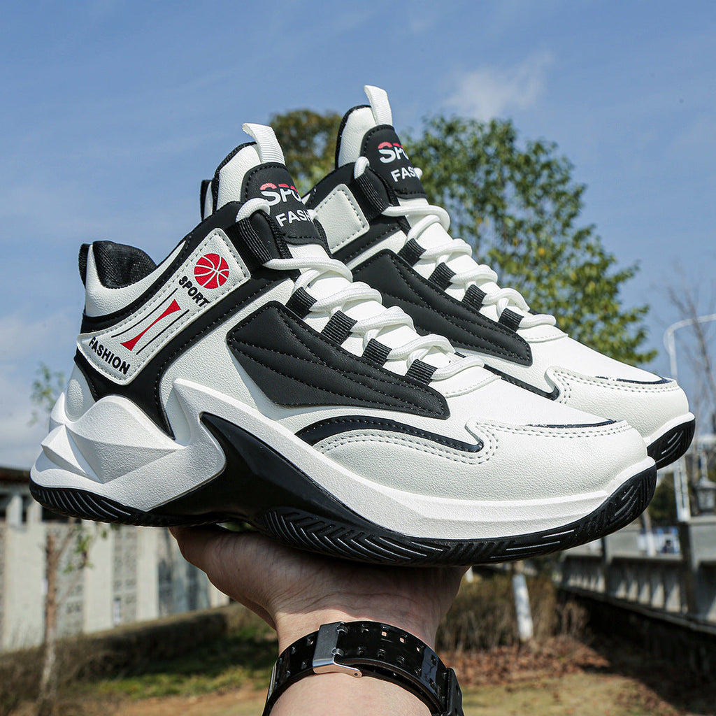 Men's Waterproof High-Top Leather Basketball Shoes – Breathable Non-Slip Sneakers