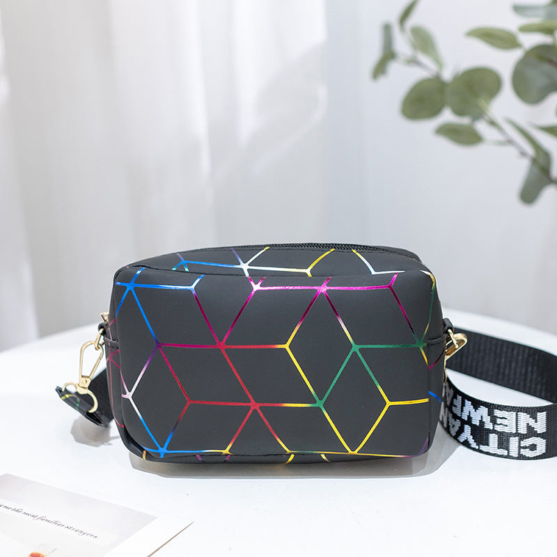 Geometric Print Camera Bag with Letter Strap
