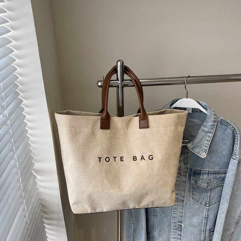 Retro Lettered Casual Tote Bag for Women - Horizontal Rectangle Handbag