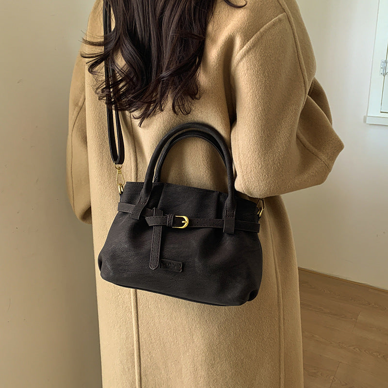 Matte-Finish PU Leather Crossbody Shoulder Bag