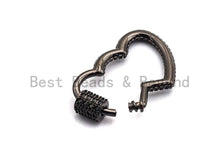 Load image into Gallery viewer, CZ Micro pave Double Heart with Cross Screw Clasp, CZ Pave Screw Lock, Gold/Silver/Rose Gold/Gunmetal Carabiner Clasp, 19x28mm, sku#H145