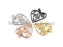 Load image into Gallery viewer, Large CZ Micro Pave Heart LOVE Pendant,Cubic Zirconia Pendant/Charm,Pave Findings, Gold/Black/Silver/Rose Gold,34*37mm, sku#F629C