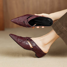 Load image into Gallery viewer, Women's Lambskin Pointed Toe Mules | Crisscross Low Heel Leather Slides
