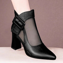 Load image into Gallery viewer, Women's British Style Chunky Heel Cutout Ankle Boots | Pointed Toe Back Zipper