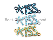 Load image into Gallery viewer, CZ Micro Pave Turquoise Kiss Connector, Cubic Zirconia Spacer Charms, Bracelet Letter Beads,12x32mm, sku#M117