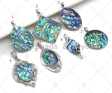 Load image into Gallery viewer, Paua Abalone pendant, Focal Abalone Pendant Silver Finish, Teardrop/oval/Round/Diamond Shape Focal Abalone Charm, sku#R41