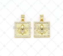 Load image into Gallery viewer, CZ Micro Pave Embossment Flower On Square Shape Pendant, 18K Gold Filled CZ Charm, Necklace Bracelet Charm Pendant,mm,Sku#LK498