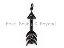 Load image into Gallery viewer, Black CZ Pave On Black Micro Pave Cupid Arrow Charm, Cupid Arrow Beads, Men's Jewelry Findings, Pave Arrow Charm Pendant 8x31mm, sku#F385