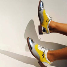 Load image into Gallery viewer, Women's Yellow Lace-Up Block Heel Pumps - Round Toe Low Heel Dress Shoes