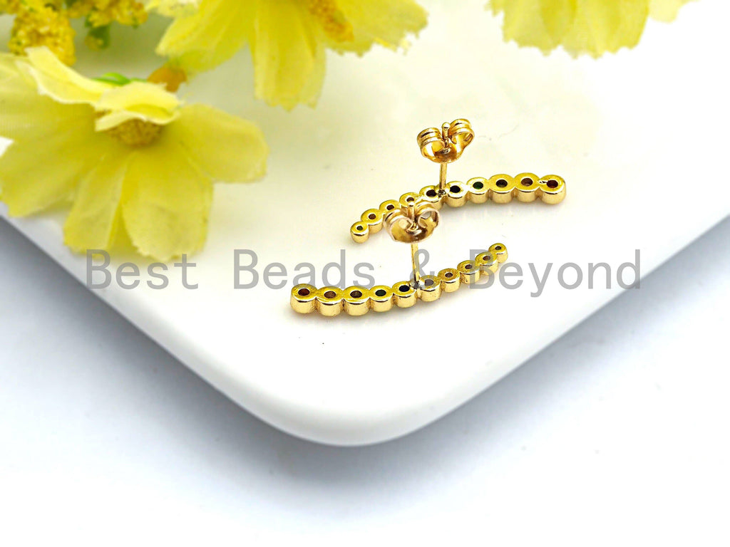 Clorful CZ Thin Strip Stud Earrings, Sku#J80