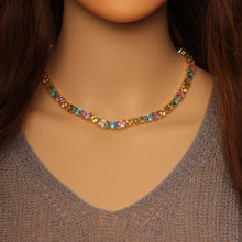 Load image into Gallery viewer, Fancy Colorful Oval Square Rectangle CZ Gold Link Chain Necklace, sku#B362