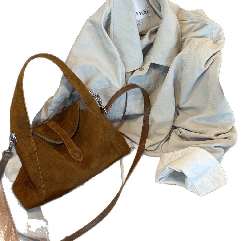 Women's Retro Minimalist Crossbody Bag – Matte Cowhide Leather Shoulder Bag