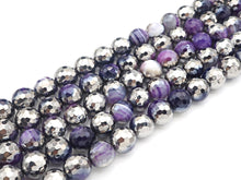 Load image into Gallery viewer, Half Silver Plated Natural Purple Banded Agate Round Faceted Beads, Sku#UA129