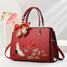 Load image into Gallery viewer, Chinese Embroidered Crane Crossbody Tote Bag for Women - Fashion Handbag with Multiple Compartments