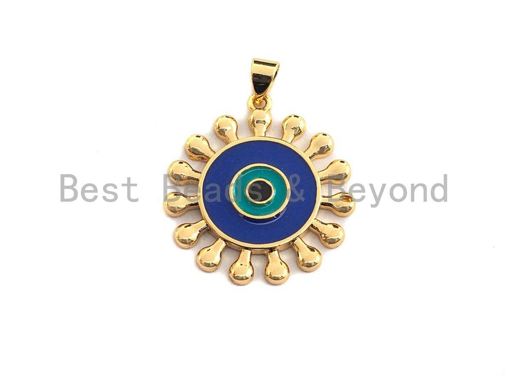 Enamel Colorful Sunflower Evil Eye Round Pendant,CZ Micro Pave Oil Drop pendant,Enamel pendant,Enamel Jewelry,26x27mm,sku#F974