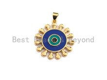 Load image into Gallery viewer, Enamel Colorful Sunflower Evil Eye Round Pendant,CZ Micro Pave Oil Drop pendant,Enamel pendant,Enamel Jewelry,26x27mm,sku#F974