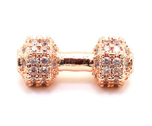 Load image into Gallery viewer, CZ Dumbbell Clear Micro Pave Beads, Cubic Zirconia Spacer Beads, Fitness Barbell Spacer, Men's Bracelet Charms, 16x6mm sku#G129